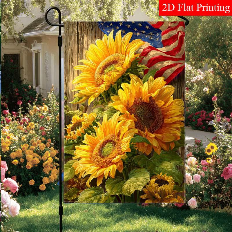 2D Flat, 2D Flat 1pc Sunflower Independence Day Garden Flag_3 (2)- Outdoor Garden Flag Double-sided Home Decoration Courtyard Decoration Outdoor Decor