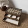 Velvet Walnut Three-Layer Jewelry Box for Earrings, Necklaces, and Bracelets - Large Capacity Display