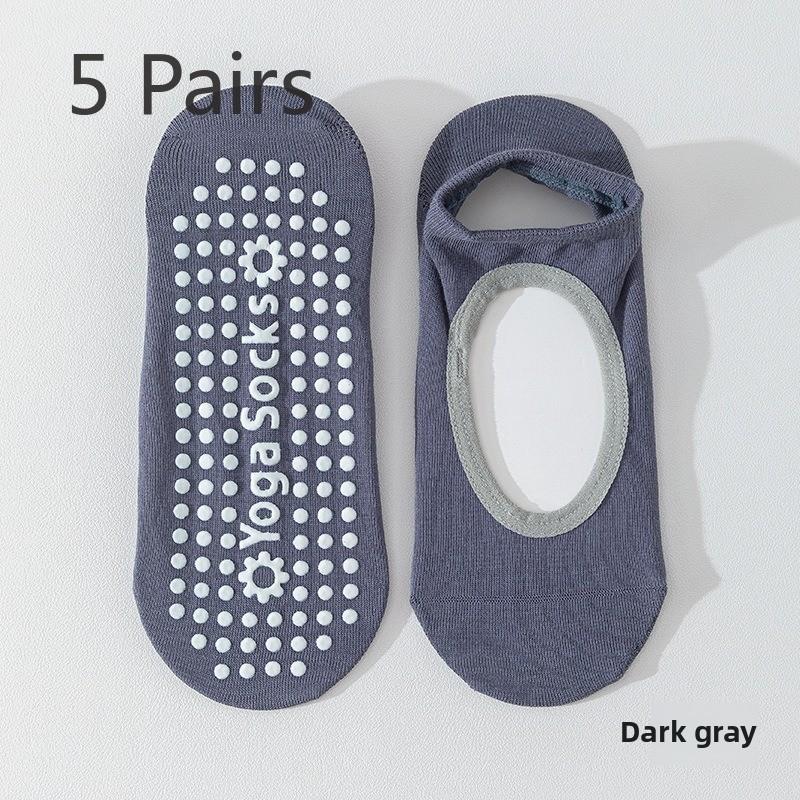 

5 пар женских хлопковых нескользящих носков для занятий йогой и пилатесом в помещении без косточек, короткие носки-лодочки 5 Pairs темно-серого