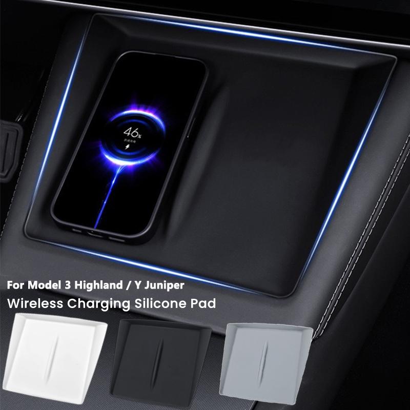 For Tesla Model 3 Highland Model Y Juniper 2024-2026 Silicone Wireless Phone Charging Pad Central Control Charger Protector Pad