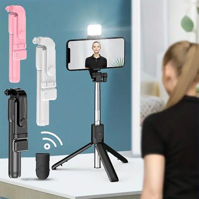 Přenosný Bluetooth Selfie Tyč Stativ Držák s Dálkovou Spouští Výplňové Světlo Rozšiřitelný Bezdrátový Dálkový Zatahovací Stojan na Telefon