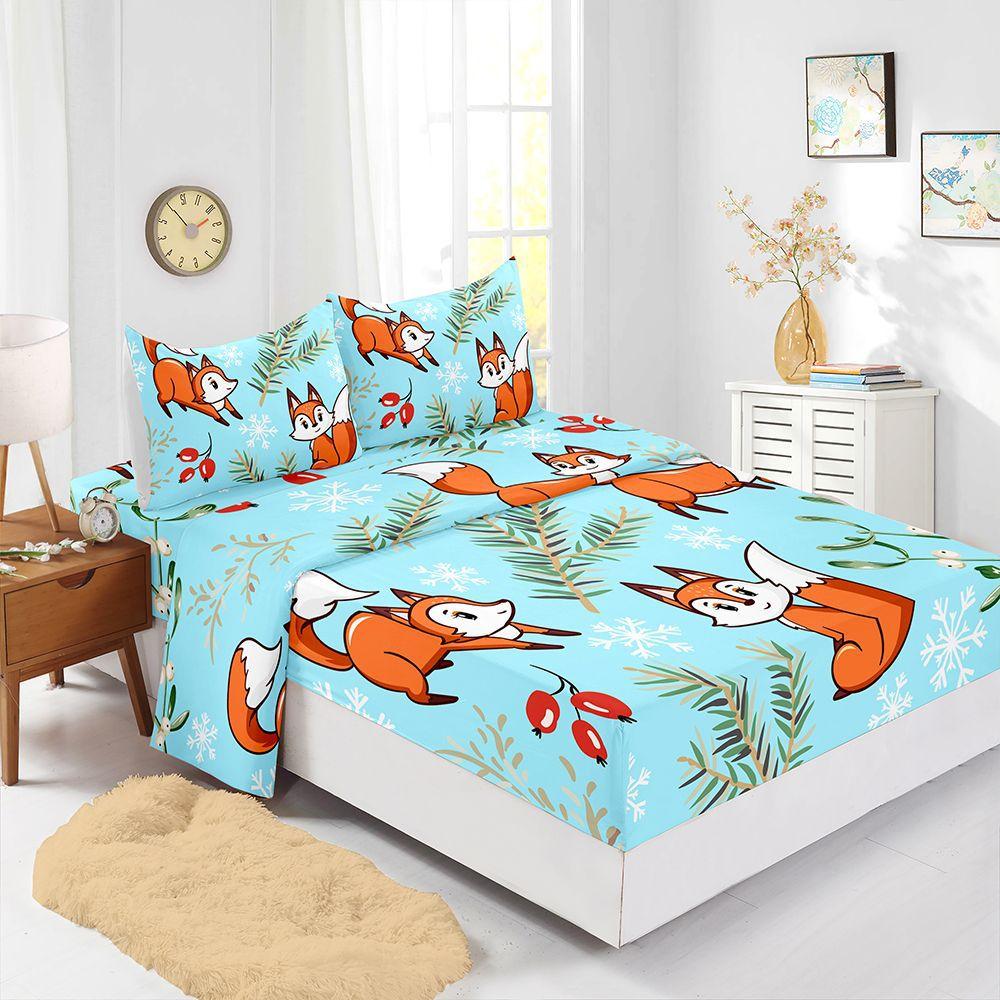 

Four-Piece Mattress Set 3D Digital Printing Mattress Protective Cover Little Fox Mattress (90cm * 190cm * 40cm) Pillowcase * 1