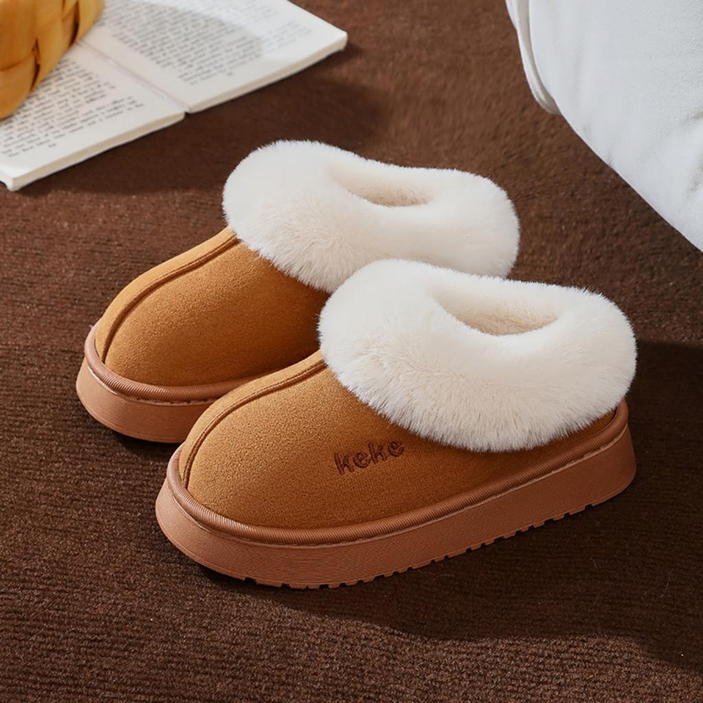 Winter Velvet Thickened Cotton Slippers for Women, Anti Slip and Warm for External Wear, Household Slippers for Indoor Use, Winter Cotton Slippers