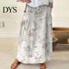 Women Summer Skirt Maxi Elastic Waist Flower Leaf Printed Casual Bohemia Style A-Line Loose Bubble Beach with Pockets A-line