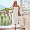 Women Spring Solid Color Sleeveless Knitted Strapless Dress Summer Casual A-Line High Waist Slim Long Dresses S-XL