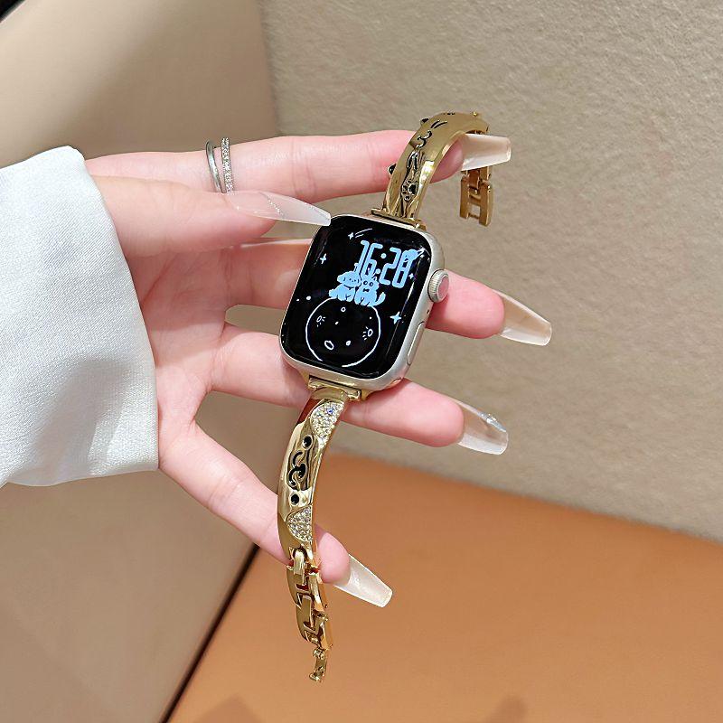 

Engraved Watch Strap for Apple Watch Band 38/40/41/42/44/45/46/49mm Bling Diamond Wristband iWatch S11 10 9 Dressy Cute Correas iwatch 42(S11S10)mm золотой