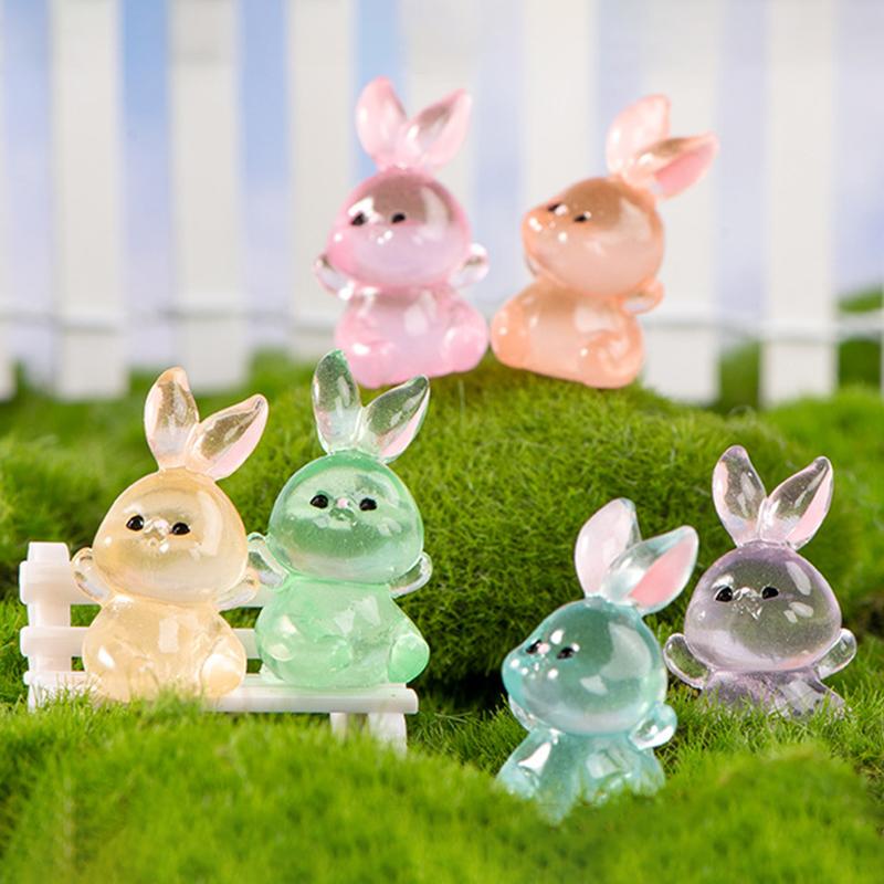 Luminous Little Rabbit Mini Figurine Micro Landscape Decoration Cute Cartoon Miniatures Home Decoration Accessories Gifts