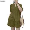 ZANZEA Women 3/4 Sleeve Blouse and Shorts Summer Two Piece Suit Sets