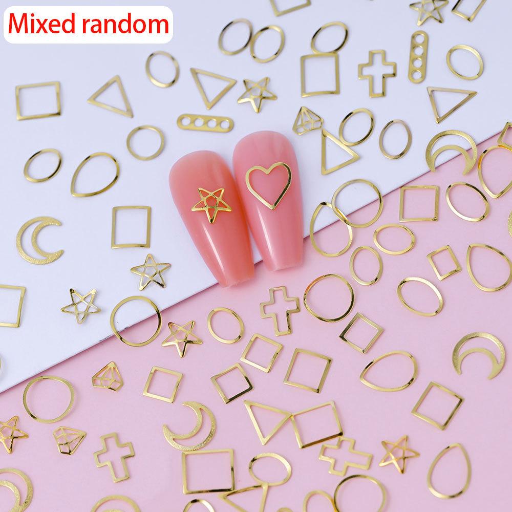 Golden Star Moon Leaf Alloy Nail Art Decoration Hollow Flat Bottom Light Luxury Girl Style Metal Nail Art Jewelry