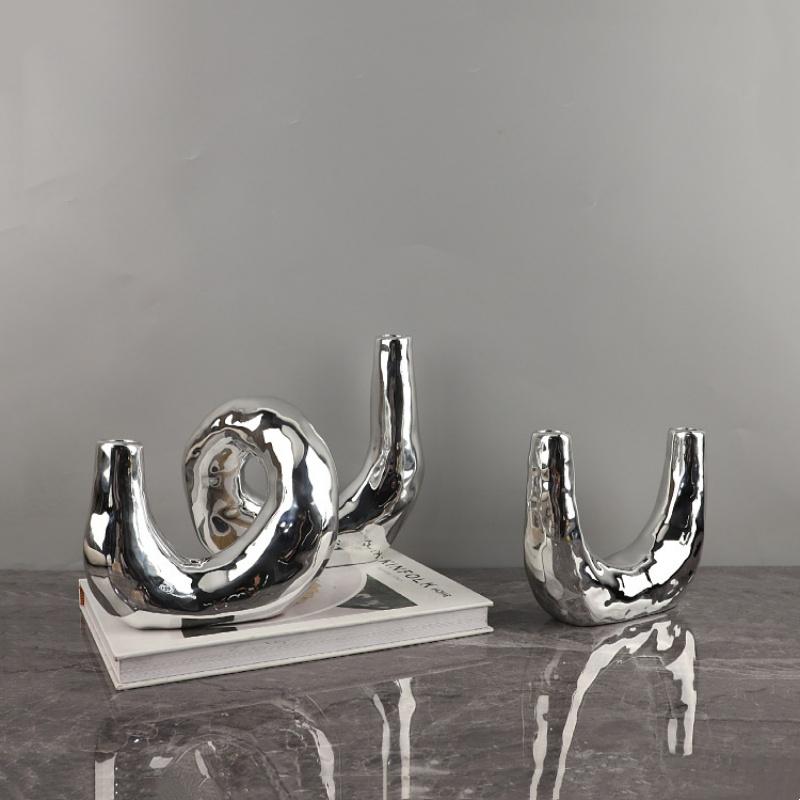 Sølv Resin Lysestake Kandelaber Geometrisk Vinding Lysestake Bryllupsbordpynt Hjemmedekorasjonstilbehør