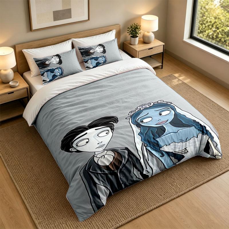 3Pcs Bedding SetCorpse Bride Emily Victor Soft Bed Sheet and Two Pillowcases Home Bedroom Decor