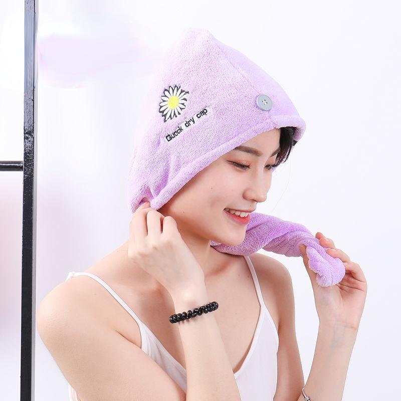 Daisy Mikrofiber Havlu Saç Havlusu İşlemeli Çiçekler Hızlı Kuruyan Havlu Yumuşak Banyo Sarma Şapkası Süper Su Emici