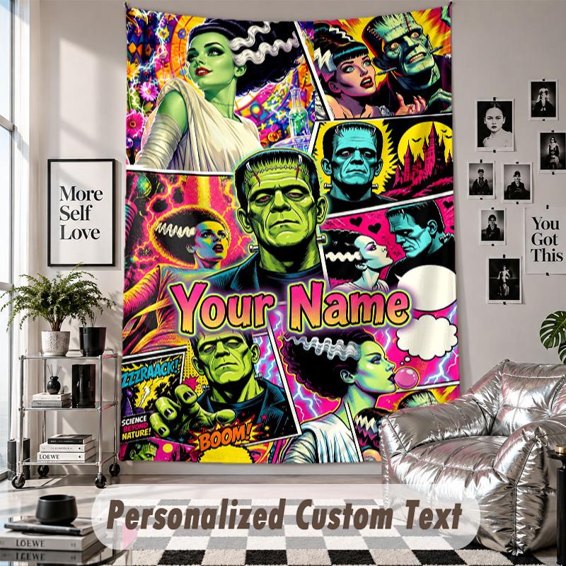 Custom Tapestry Wall Hanging, Bride of Frankenstein Personalized Name Text Home Wall Decor