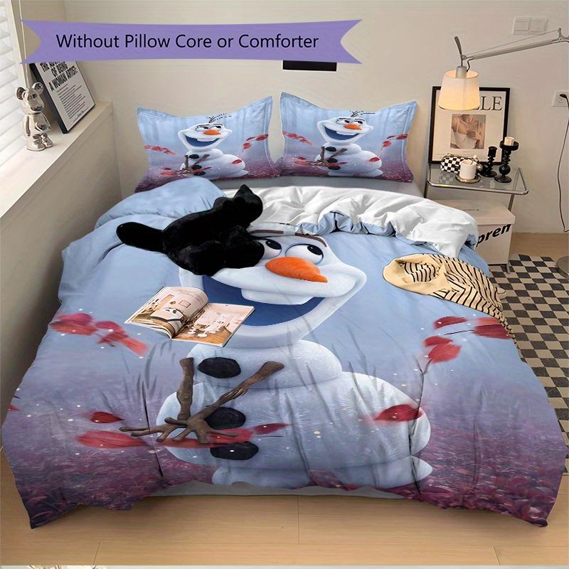 3pcs Frozen II Olaf Snowman Quilt Cover Set, Soft and Cozy Bedroom, Guest Room and Dorm Decorative Bedding 3-Piece Set 1 Quilt Cover + 2 Pil