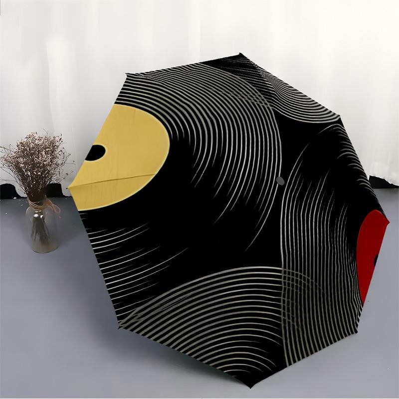1pc Vinyl Records Automatic Folding Umbrella with 8-Rib Windproof Design, Portable Foldable Sunshade Umbrella For Halloween 066