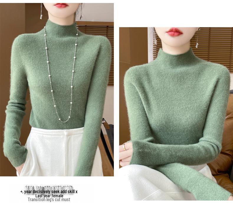 Damski sweter z wysokim dekoltem, dopasowany, z imitacji wełny - rozciągliwa dzianina, warstwa bazowa na jesień/zimę