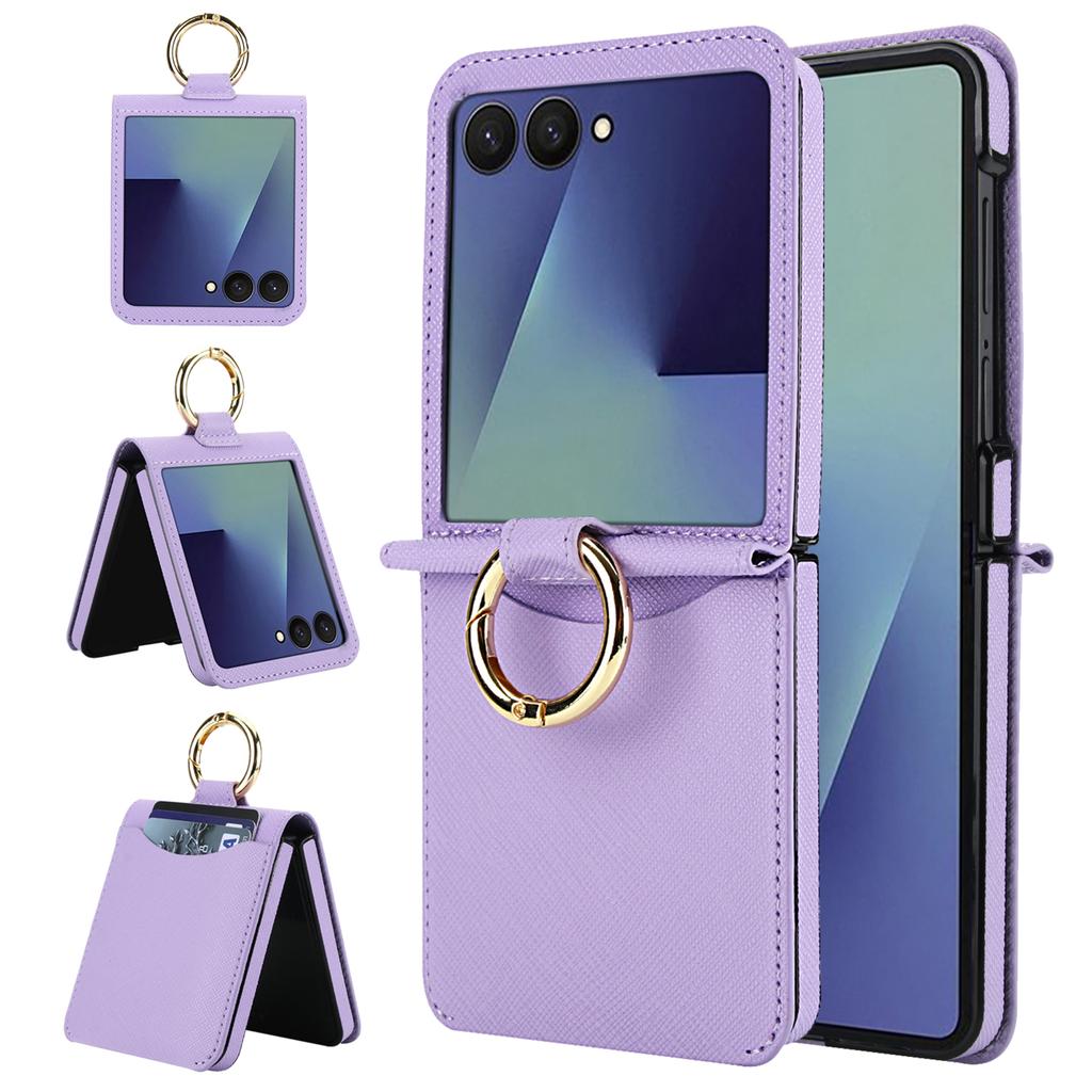Simple Fashion Leather Wallet Card Slot Phone Case For Samsung Galaxy Z Flip 7 FE 6 5 4 with Ring Holder Grip Shockproof Cover