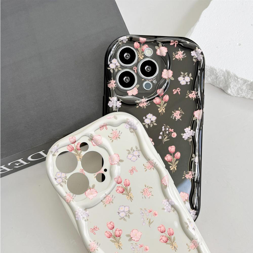Cute Cartoon Pattern Cream Texture Casing Wavy Edge Soft Silicone Cover Phone Case for Samsung