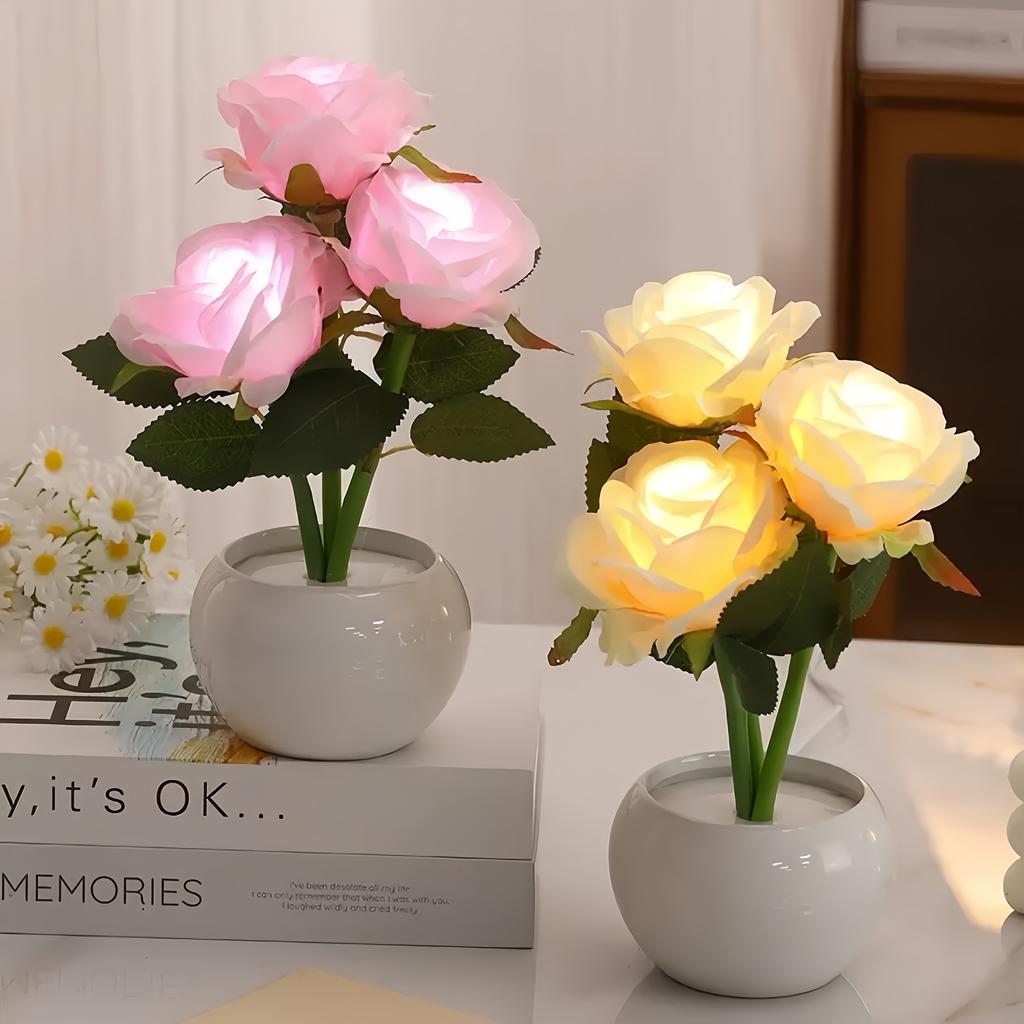 1PC LED Simulation Rose Night Light, Romantic Vase Dining Table, Cabinet, Countertop Decoration, Suitable for Family Living Room