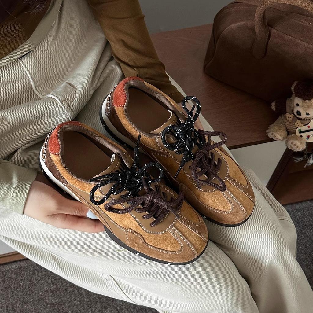 Sheepskin Version Retro Moral Training Shoes Women's 2025 Early Autumn Internet Celebrities New Shoes Women's Flat Baseplate Shoes Casual Sports Women