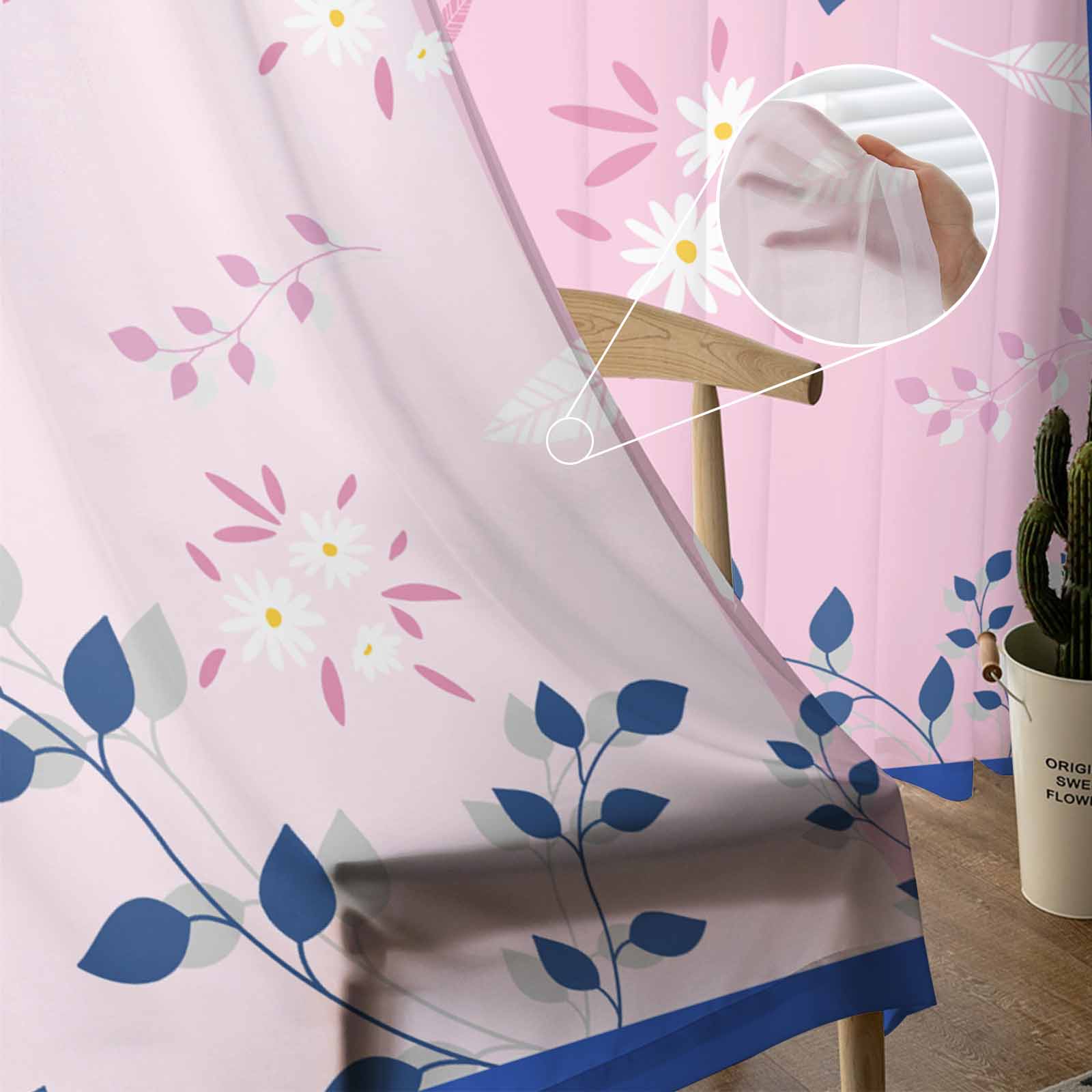 Абстрактные Листья Растений Розовый Цветок Перья Оконные Тюлевые Шторы для Гостиной — фото 5