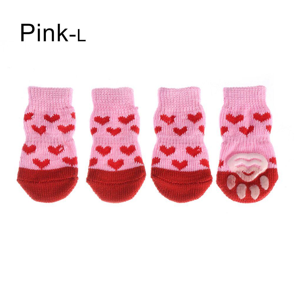 

4Pcs/set Fashion Cats Shoe Pet Supplies Knitted Socks Puppy Boots Dog Shoes Anti-Slip Pink-L