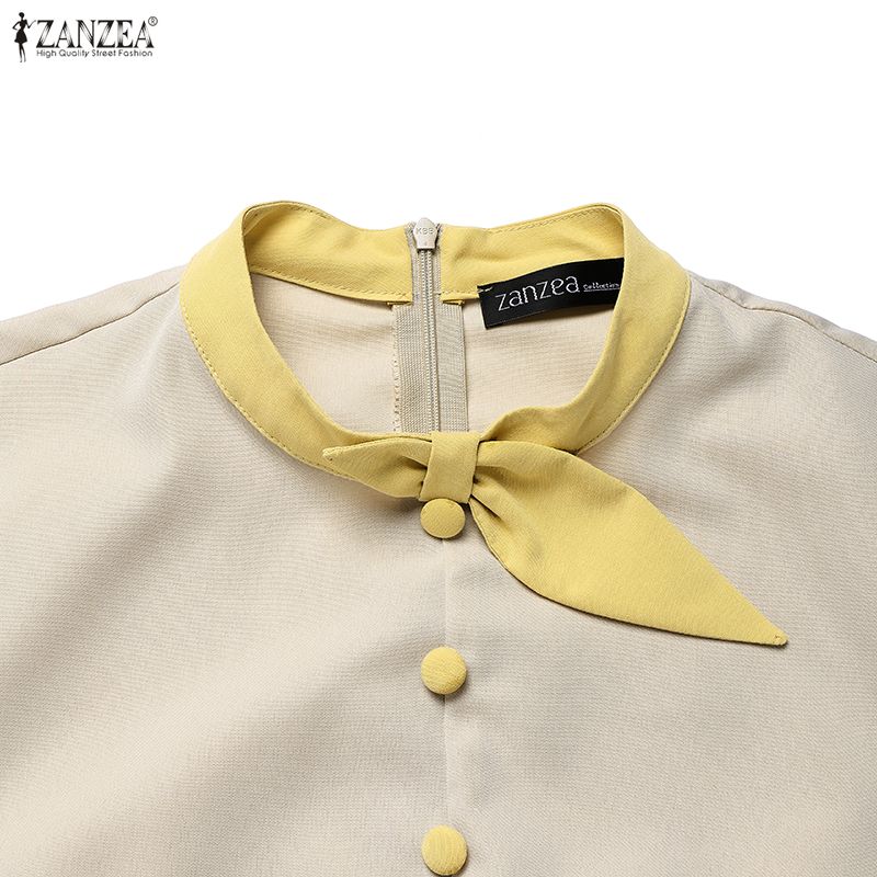 ZANZEA Women Splice Round Neck Casual Short Sleeve Dress