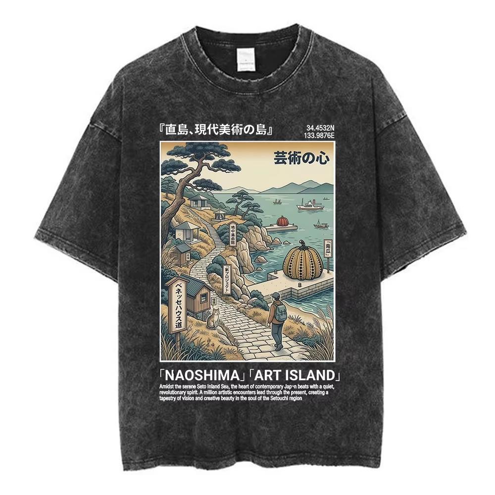 Hot Osaka Dotonbori Japan Illustration Doublesided Print Tshirts Vintage Washed Japanese Style Cityscape Cotton Top Tee