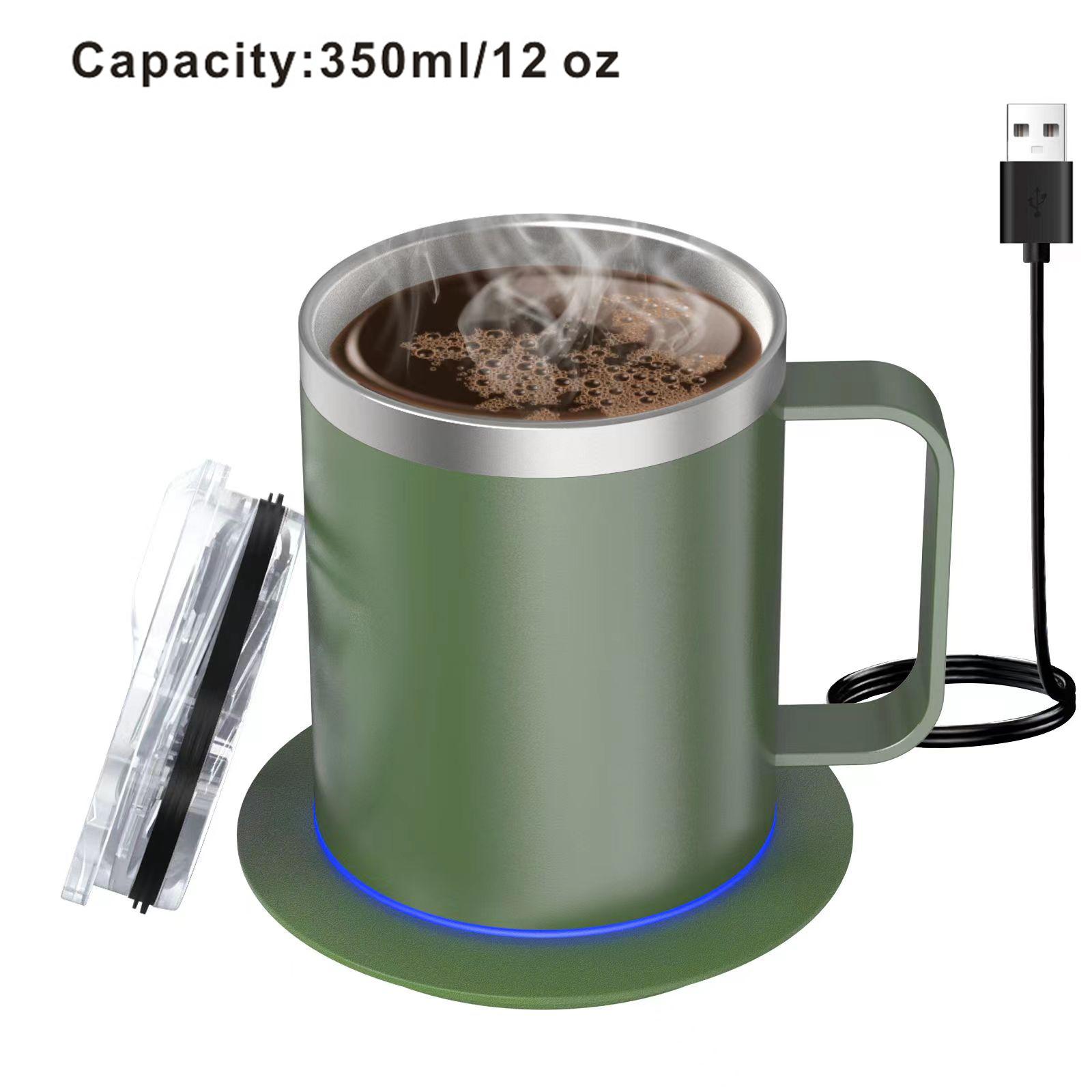 Self Heating Coffee Mug USB Powered Heated Cup with Temperature Control 131℉ Electric Coffee Mug Warmer for Desk Heated Mug 350ml зелёный
