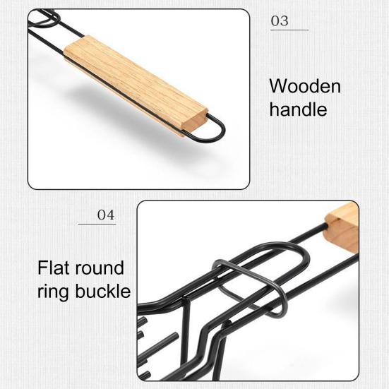 Barbecue Grill Baskets for Meat Vegetables Lockable Grille Rolling BBQ Cage with Wooden Handle Barbecue Net Rack for Shrimp Fish Veggies