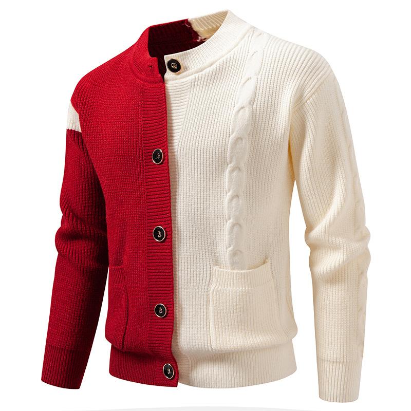 

Кардиганы-жакеты для мужчин, вязаные косами, с круглым вырезом, на пуговицах, текстурированные рубчиком, мужские повседневные свитера с длинным рукавом XXXL красный