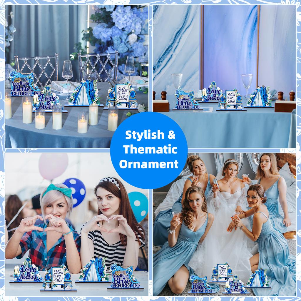 4 Pcs Something Blue Before I Do Bridal Shower Decorations Wooden Table Floral Centerpiece Sign Love Is Sweet Tabletop Backdrop