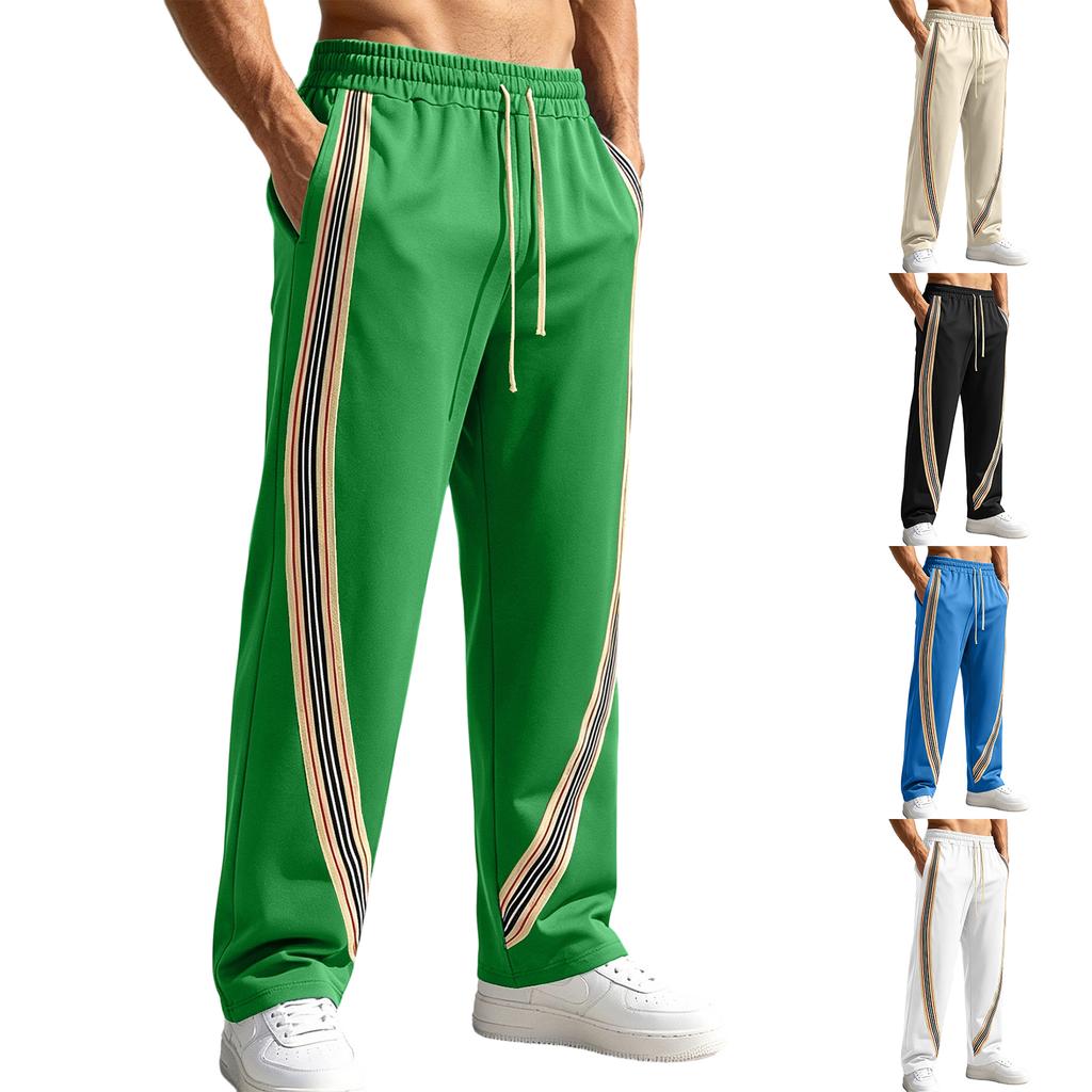 Men's Striped Athletic Sweatpants Loose Fit Straight Leg Track Pants with Elastic Waistband and Drawstring for Casual Wear