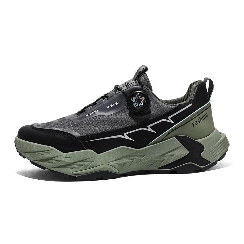 New Men'S Shoes Autumn Breathable Button Rotating Convenient Mesh Sports Outdoor Sports Leisure Running And Hiking Shoes