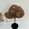 Plaid Splicing Letter Octagonal Hat Versatile Sunshade Spring and Autumn Cute Beret Showing Small Face Big Head Circumference Newsboy Hat
