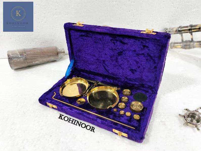 Brass Apothecary Balance Scale with Velvet Box: Vintage Style Decor