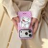 Japanese Korean Pink Polka Dot Magnetic Phone Case for iPhone 15 Pro/16 Pro Max, Small Rabbit Design