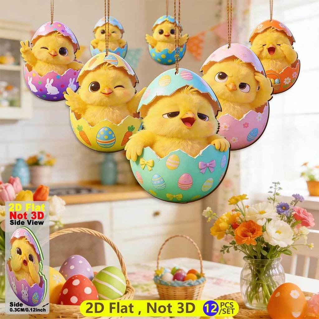 Easter Cartoon Chicken Egg-Shaped Wooden Hanging Decoration - 2026 Spring Theme