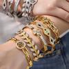 18K Gold-Plated Bracelet Set: Stainless Steel Heart, Flower & Zircon Details with Full Diamond Texture.