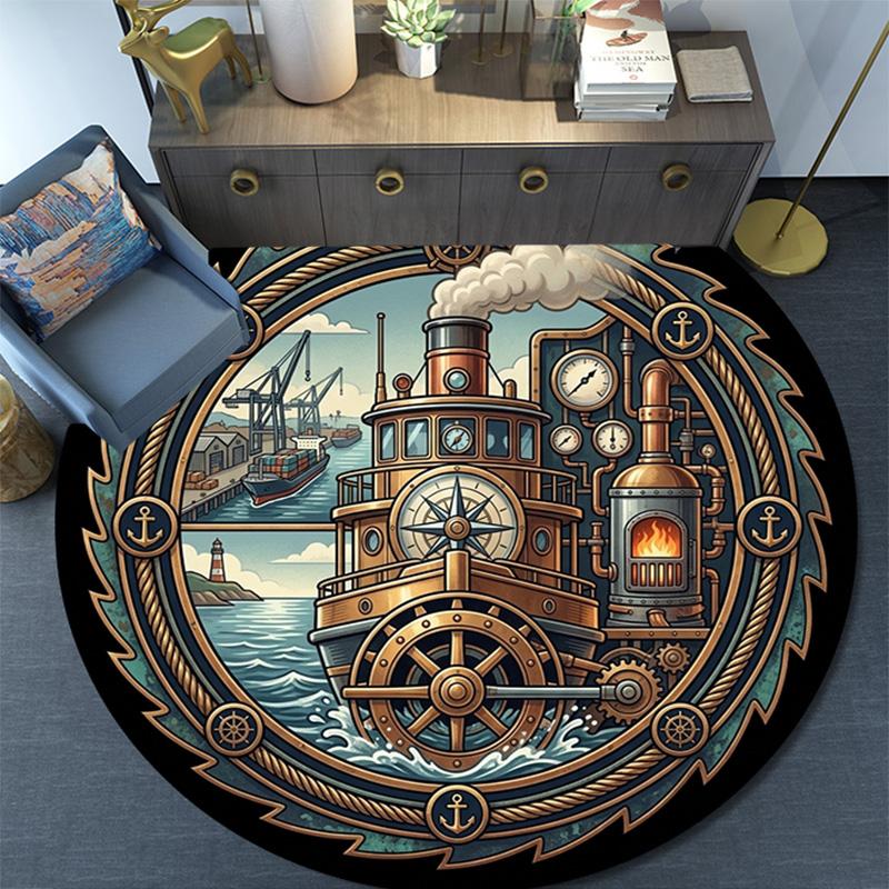 Steamboat Adventure Round Area Rug Under Office Chairs Bedroom Living Room Home Decor