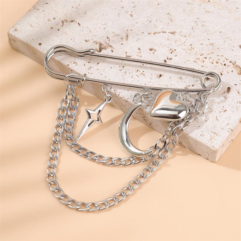 Schmuck Retro Diamant Stern Mond Sichel Kette Quaste Broschen Elegant Damen Kleidung Dekor Zubehör Tasche Anhänger Anzugnadeln