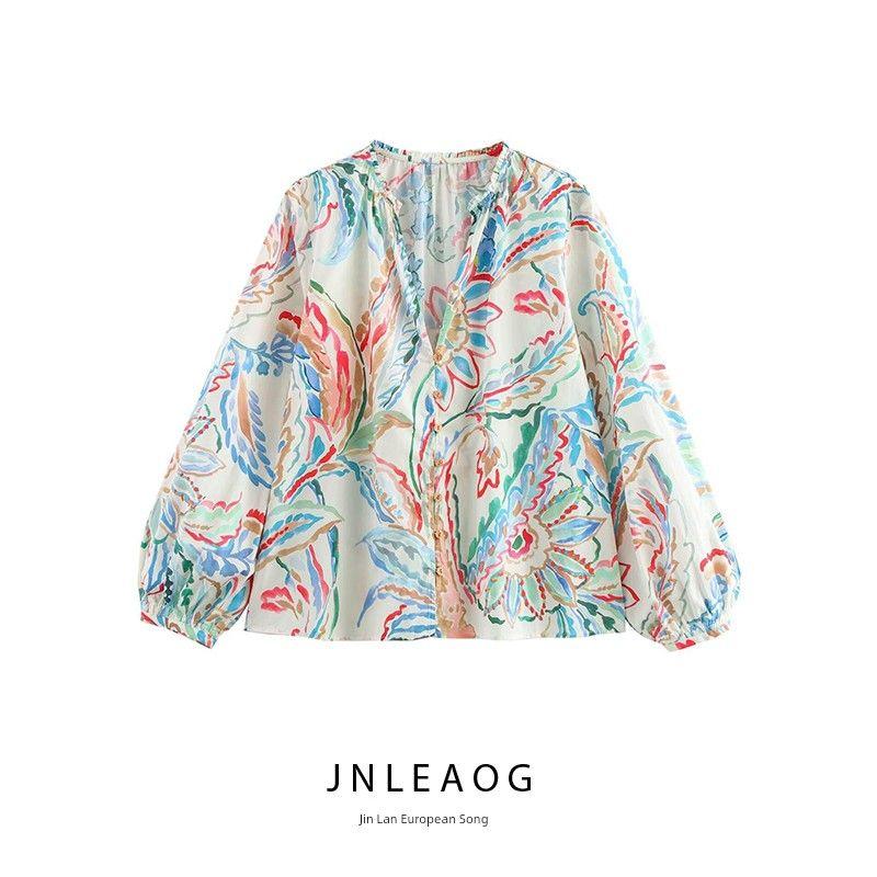 Jnleaog Spring New Arrival Women's Clothing Fashion Style French Fashion Design Print Poplin Shirt 2581185