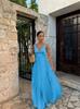 European and American spring and summer dress skirt waist fold suspender V-neck solid color fashion dress