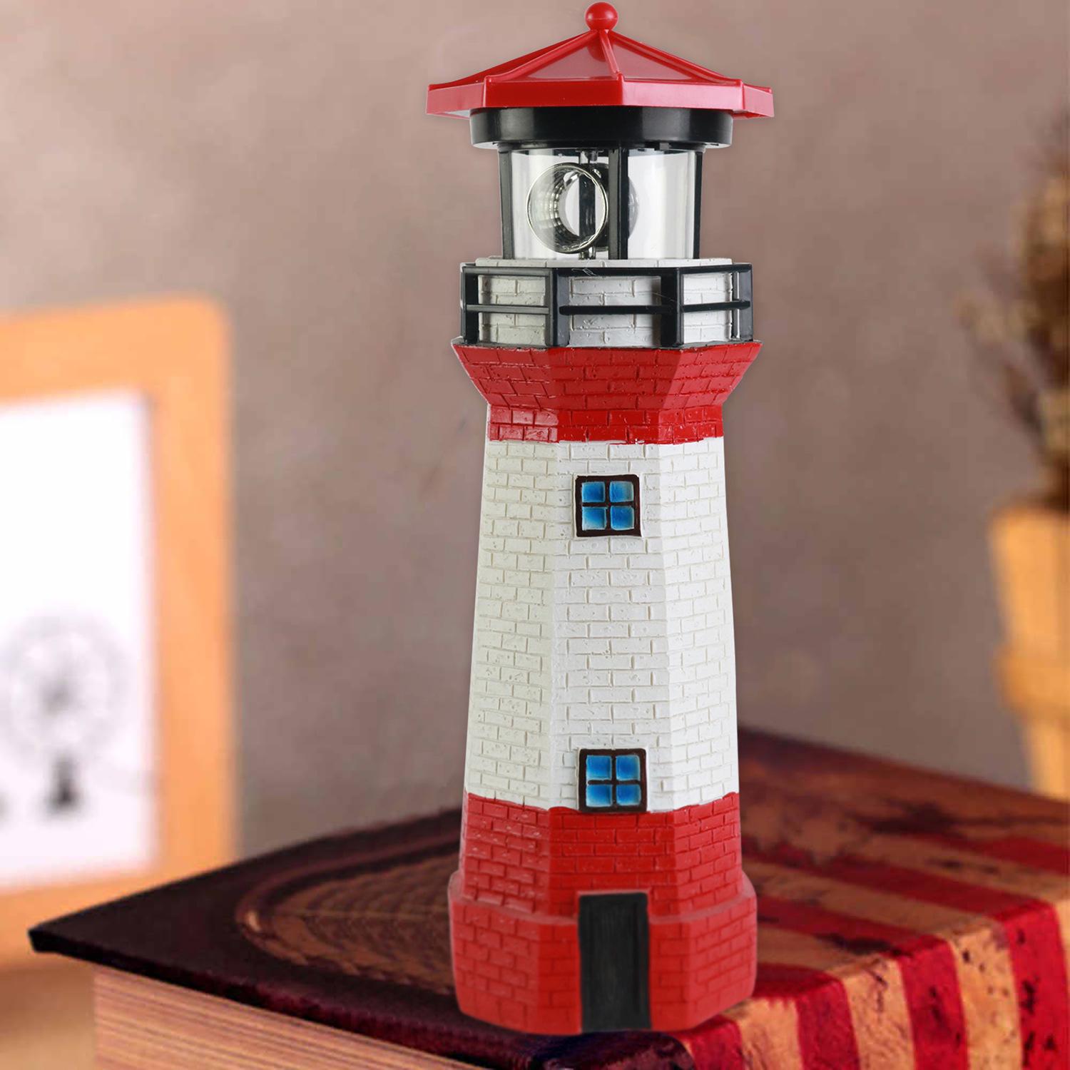 Solar-Powered LED Rotating Lighthouse Garden Lamp