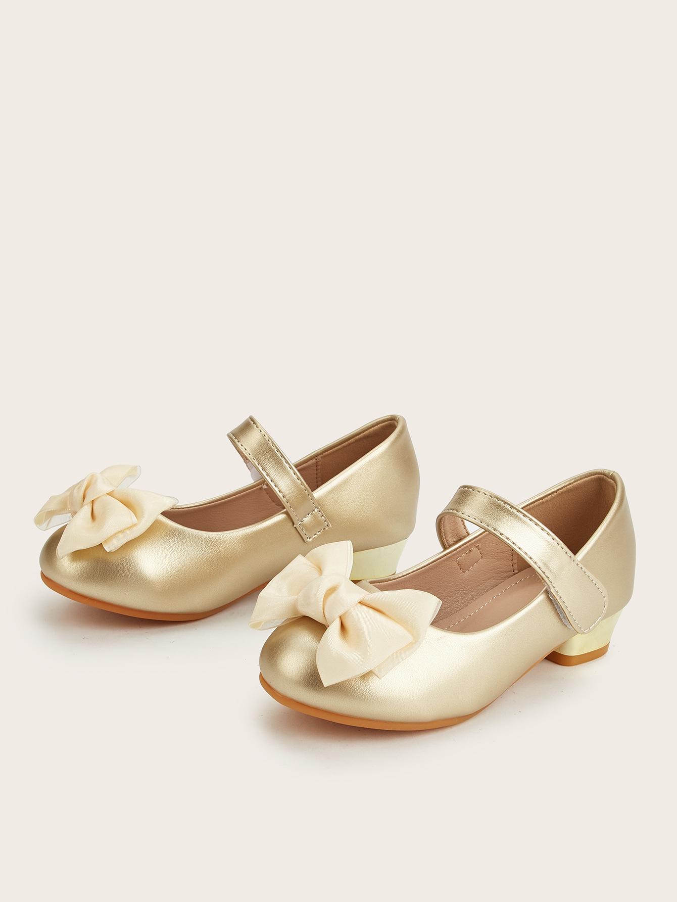 Girls  Fashionable Bow Chunky Heel Leather Flats 2026 35