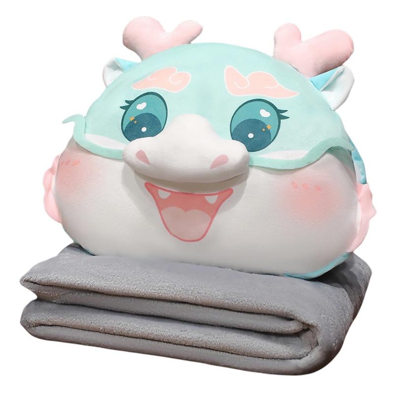 

Дуду Дракон Три-в-одном Дракон Года Мультяшное Многофункциональное Плюшевое Одеяло-подушка With Blanket синий