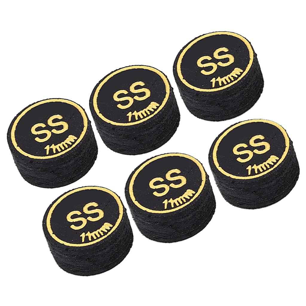 6PCS Billiard Cue Tips PU Multiple Layer Pool Cue Tips Replacement for Billiard Games Black SS