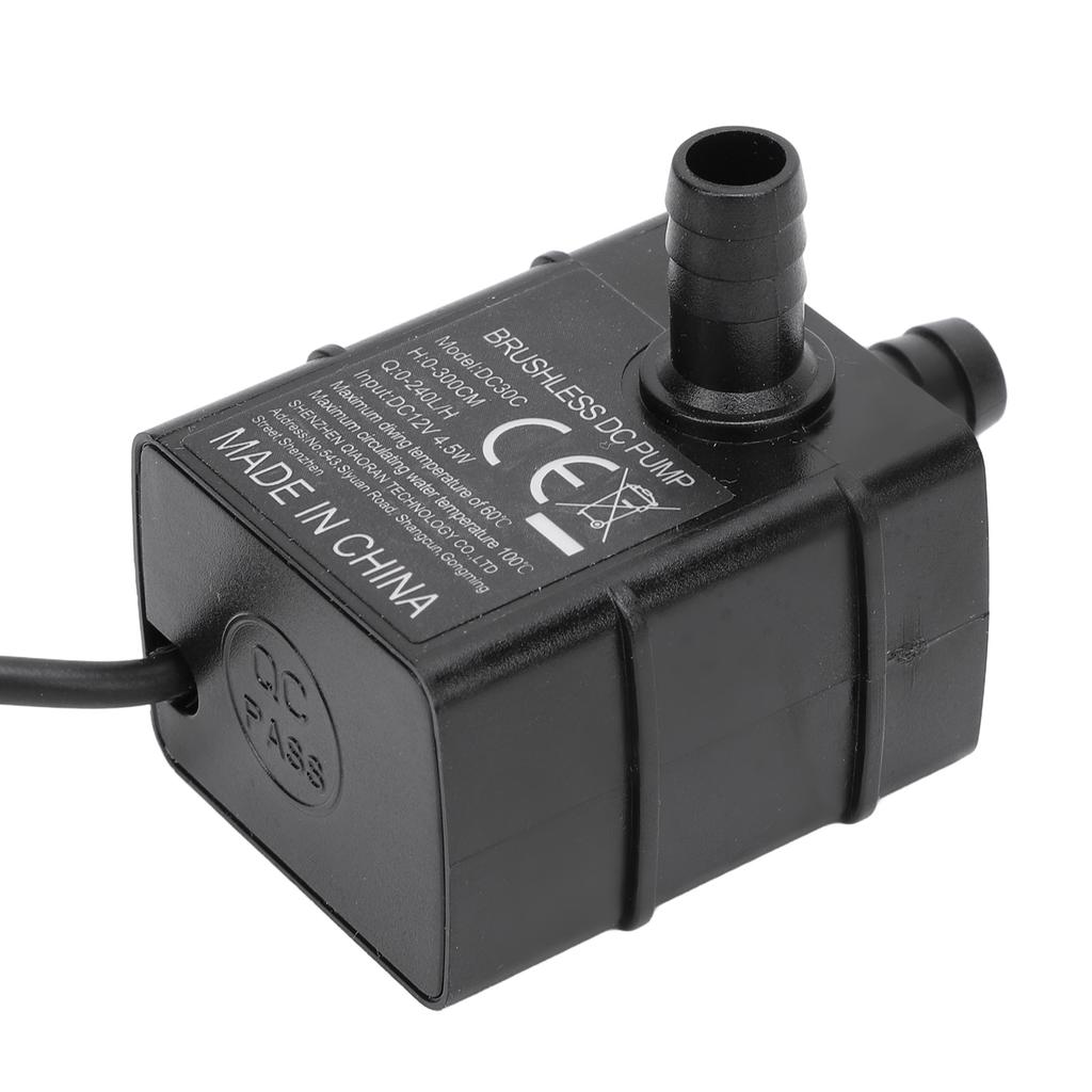 Micro Submersible Pump DC 12V 4.5W 240L/H 300cm Lift IP68 Brushless Water Fountain Pump with LED Ind