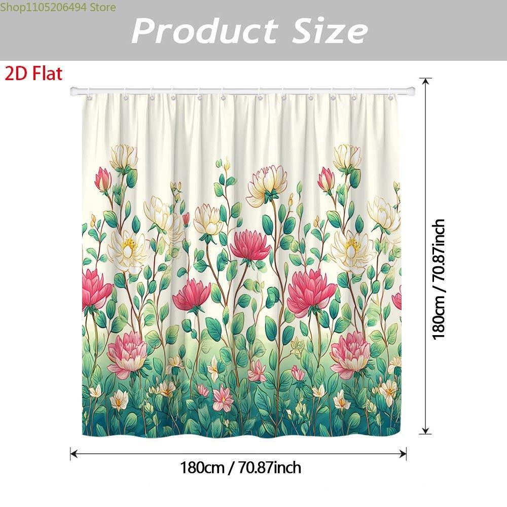 1pc Floral Botanical Garden Shower Curtain with 12 Hooks - Blooming Flowers Bath Tub Drapery, Machine Washable Suitable for Ba