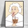 Funny Mona Lisa Bubble Tea Famous Portrait Cartoon Painting Art Print Poster Wall Living Room Home Decor